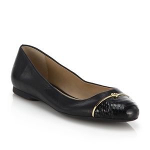 Tory Burch Black Ballet Leather Snake Toe Flat